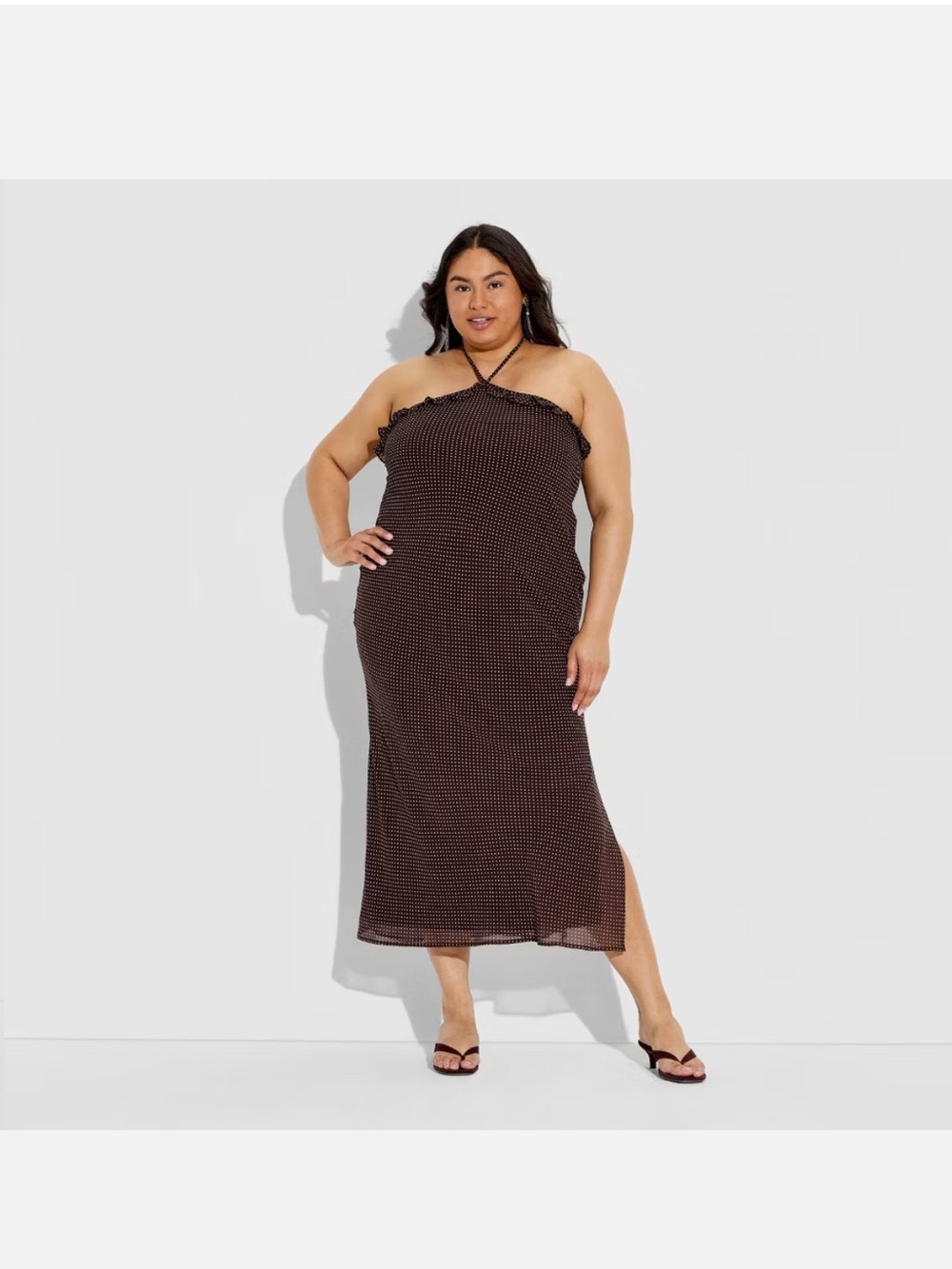 Women Ruffle Maxi Empire Waist Dress - Wild Fable Dark Brown Polka